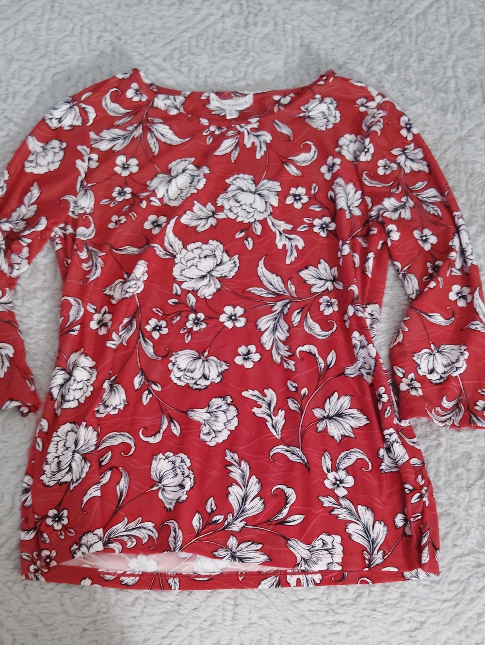 Floral Red Long-Sleeve Tee with White Bloom Print